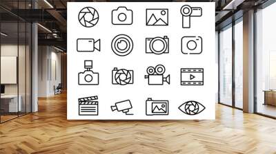 Photo and video set icons thin line. Photography icon. Photo camera icon. Diaphragm icon. Vector illustration. Wall mural