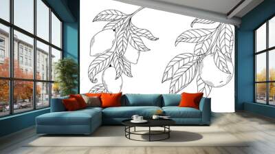 Set abstract elegant line art flower and leaf fruit branch. Continuous boho line art silhouette of floral artwork Wall mural