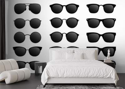 Set of modern sun glasses. Glasses with black glass. Wall mural