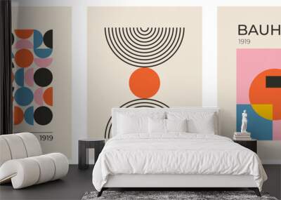 Set of trendy modern abstract geometric vector posters with circle, square line shape. Minimalistic print for wall art decoration, postcard or brochure cover design in retro style art Wall mural