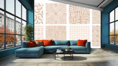 Set seamless pattern with abstract line brush stroke shapes and line in nude colors. Wall mural