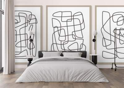 Trendy contemporary Abstract line art prints, Minimal black shapes on beige Wall mural