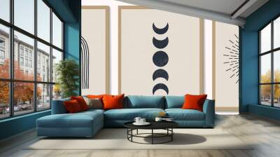 Trendy contemporary set of abstract monochrome geometric minimalist composition Wall mural