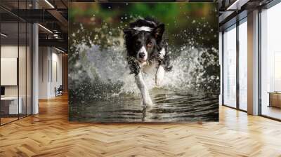 Border collie running in the water Wall mural