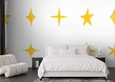 Chalk pencil stars and sparkles doodle set. Crayon Twinkle, blink, firework, glitter silhouette and glowing symbols in sketch style, Hand drawn vector illustration isolated on white background Wall mural