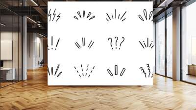 Comic Expression sign, Anime manga doodle set. Japanese decorative lines, shock, character emotion symbols, movement in sketch style. Hand drawn vector illustration isolated on white background Wall mural