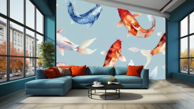 abstract watercolor koi carp fish on a light blue background. Wall mural