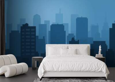 Blue city skyline at dusk Wall mural