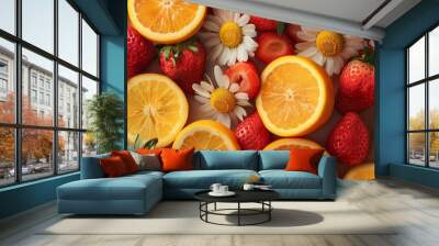 Colorful summer fruit background. Assortment of healthy fruits. healthy eating and summer concept. Wall mural