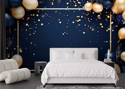 Party invitation template design in navy and gold theme. copy space Wall mural