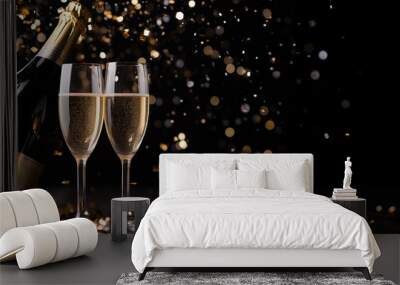 two Champagne glasses with gold glitter. celebration and party concept. with copy space.	
 Wall mural