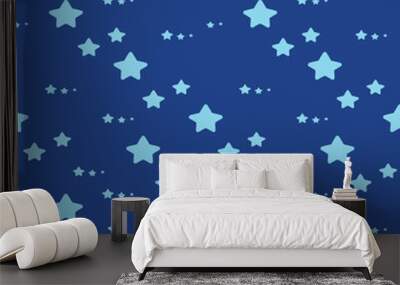 Blue stars on a dark blue background. Seamless vector pattern. Wall mural