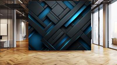 Dark and neon blue geometric 3d abstract background for web design and art projects, banner Wall mural