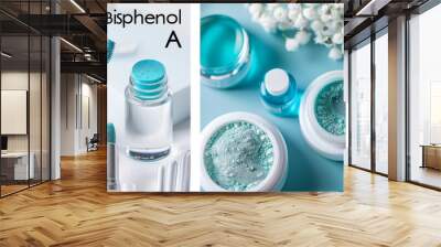 Health risks of Bisphenol A in cosmetic packaging, examining chemical compounds impact on well being, banner Wall mural