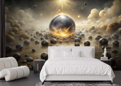 Abstract fantastic illustration with spheres, wallpaper Wall mural