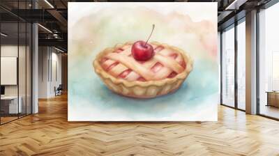 Homemade berry cherry pie with lattice dough. Delicious pastries Wall mural