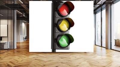 Artistic representation of a traffic light isolated on a white background Wall mural