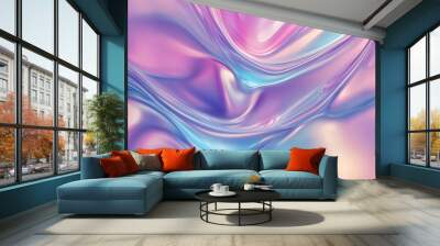 Iridescent glass background with smooth flowing textures in pastel colors Wall mural