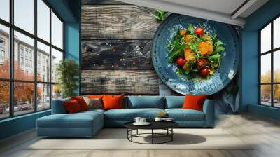 Vibrant vegan salad displayed on a chic plate with fresh ingredients Wall mural