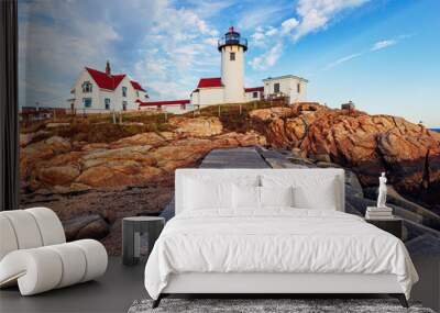 Eastern Point Lighthouse at Gloucester, Massachusetts, USA. Eastern Point Light is a historic lighthouse on Cape Ann, in northeastern Massachusetts.It is known as the oldest seaport in America. Wall mural