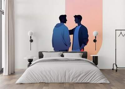 soft background, men, best friends concept, illustration, 2d, watercolor Wall mural