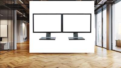 Front shot of dual blank white screen display computer monitor isolated on white background Wall mural