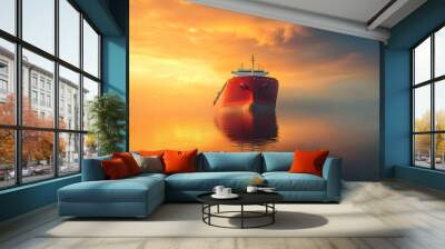 Serenity of a Cargo Ship at Sunrise on Calm Waters Wall mural