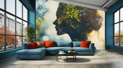 Silhouette of Woman with Nature Overlay Wall mural