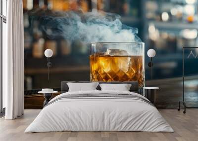 Smoky Whisky Drink in a Modern Bar Setting Wall mural