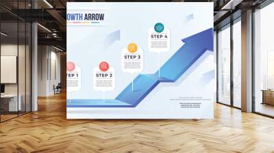 Growth arrow 4 step infographic template. timeline or milestone concept. Wall mural