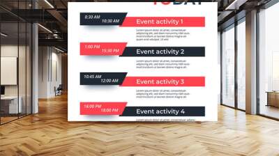 Today plan, Daily event schedule on white. Wall mural