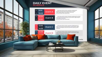 Upcoming daily event schedule flyer poster template. Wall mural