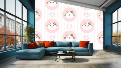 Adorable cat seamless pattern background Wall mural