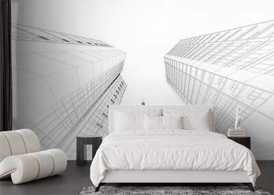 3d wireframe of building. sketch design.Vector Wall mural