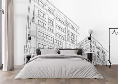 3d wireframe of building. sketch design.Vector Wall mural