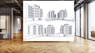 3d wireframe of building. sketch design.Vector
 Wall mural