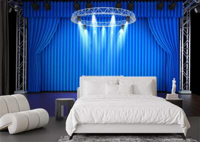 Empty chair with spotlight on stage of Blue Curtain Stage Backgr Wall mural