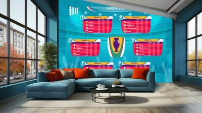 Soccer European championship 2021. soccer playing field with strategy elements. set of infographic elements. Vector illustration.  Wall mural