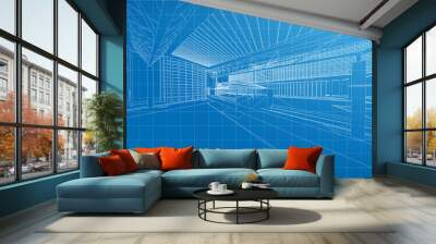 Wireframe of building  Wall mural