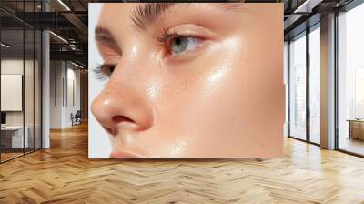 Features enhanced by a serum formula, realistic, glowing skin Wall mural