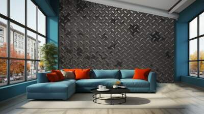 Diamond steel plate with rust texture background dark tone. Wall mural