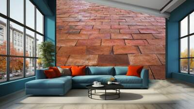 Old red brown brick floor pattern texture. Wall mural