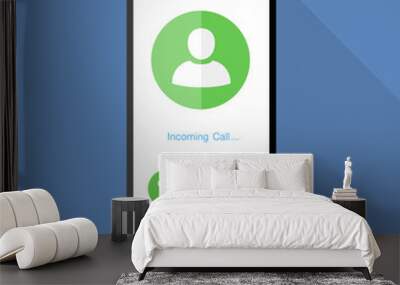 Flat design the smartphone with incoming call on screen, vector design element illustrator Wall mural