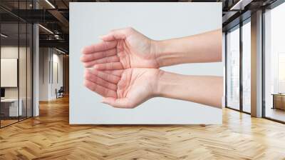 two empty female teen hands pleading, isolated on white Wall mural