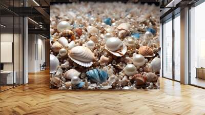 background of sea shells with pearls Generative AI Wall mural