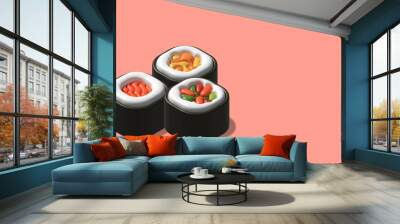 3d render illustration roll sushi isolated. 3d illustration japanese sushi object Wall mural