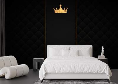 Black seamless pattern in retro style with a gold crown. Can be used for premium royal party. Luxury template with vintage leather texture. Background for king and little prince. Invitation card Wall mural