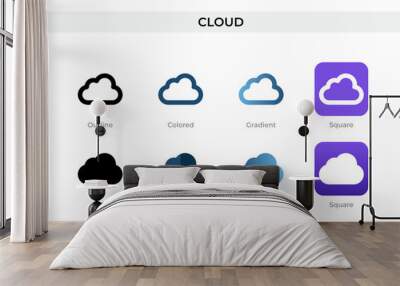 cloud icon in different style. cloud vector icons designed in outline, solid, colored, gradient, and flat style. Symbol, logo illustration. Vector illustration Wall mural