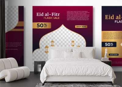 Eid al fitr post template. Social media post template. Eid al fitr sales banner template. Vector illustration Wall mural