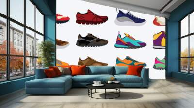 Collection of realistic sneakers of different types. Sports shoes in detailed style.
 Wall mural